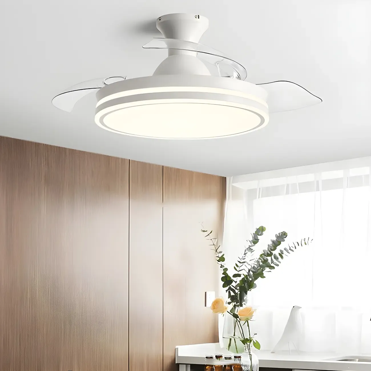 Round 3-Speed Flush Mount Ceiling Fan with Light for Bedroom