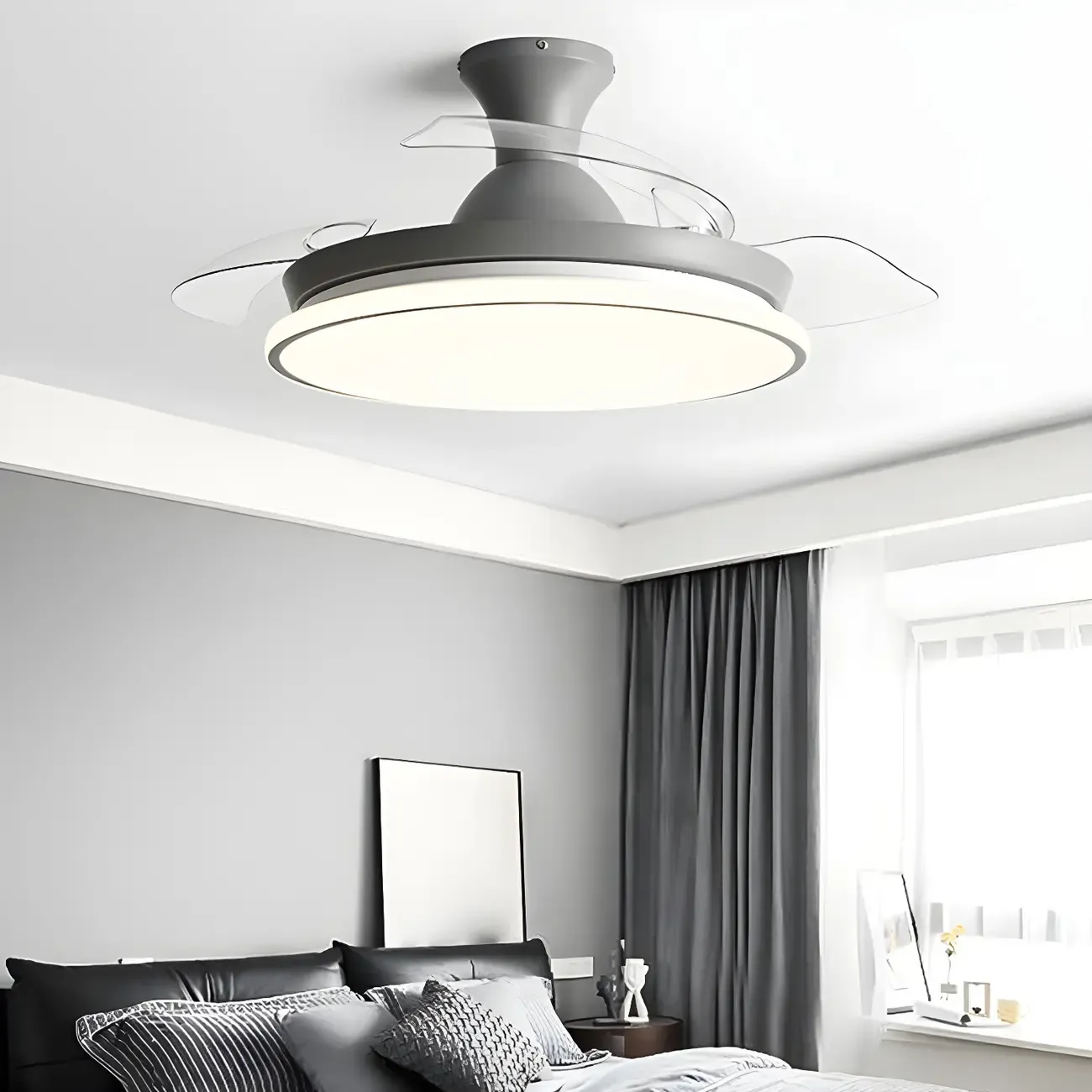 Round 3-Speed Flush Mount Ceiling Fan with Light for Bedroom