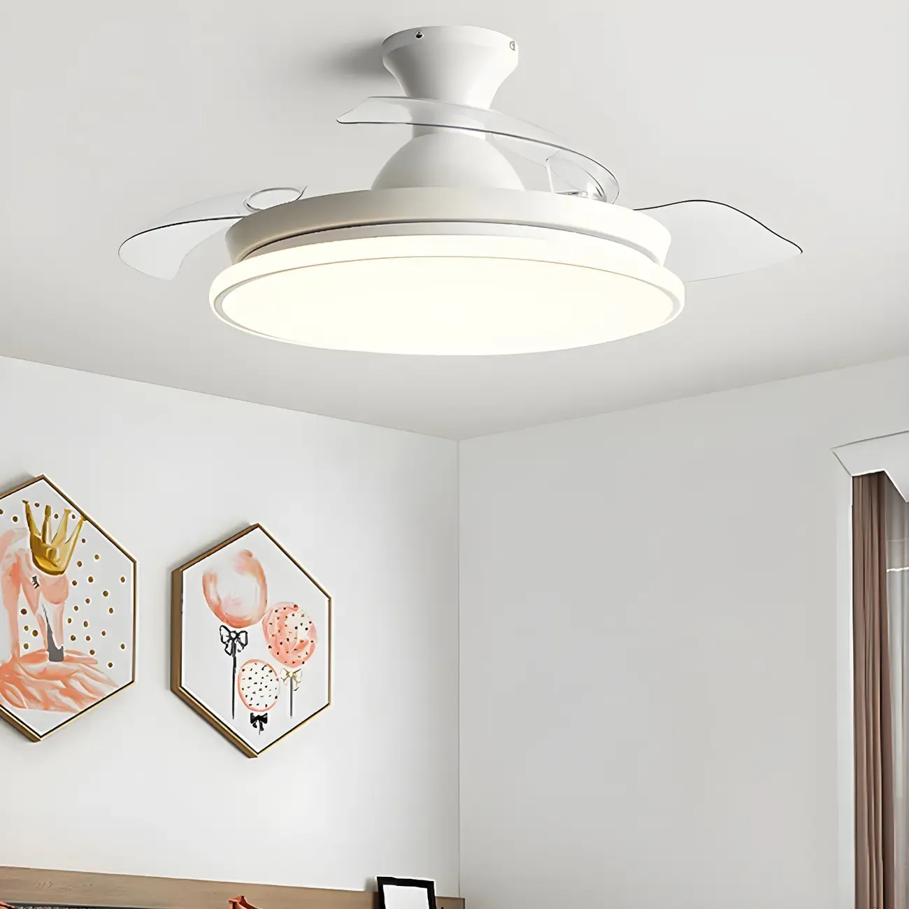 Round 3-Speed Flush Mount Ceiling Fan with Light for Bedroom