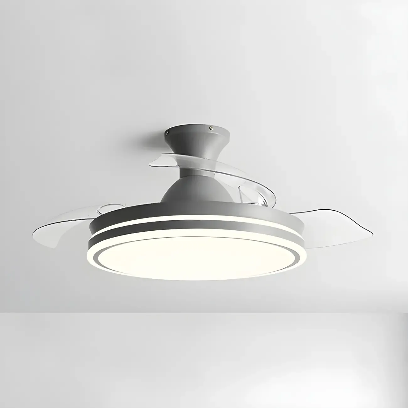 Round 3-Speed Flush Mount Ceiling Fan with Light for Bedroom