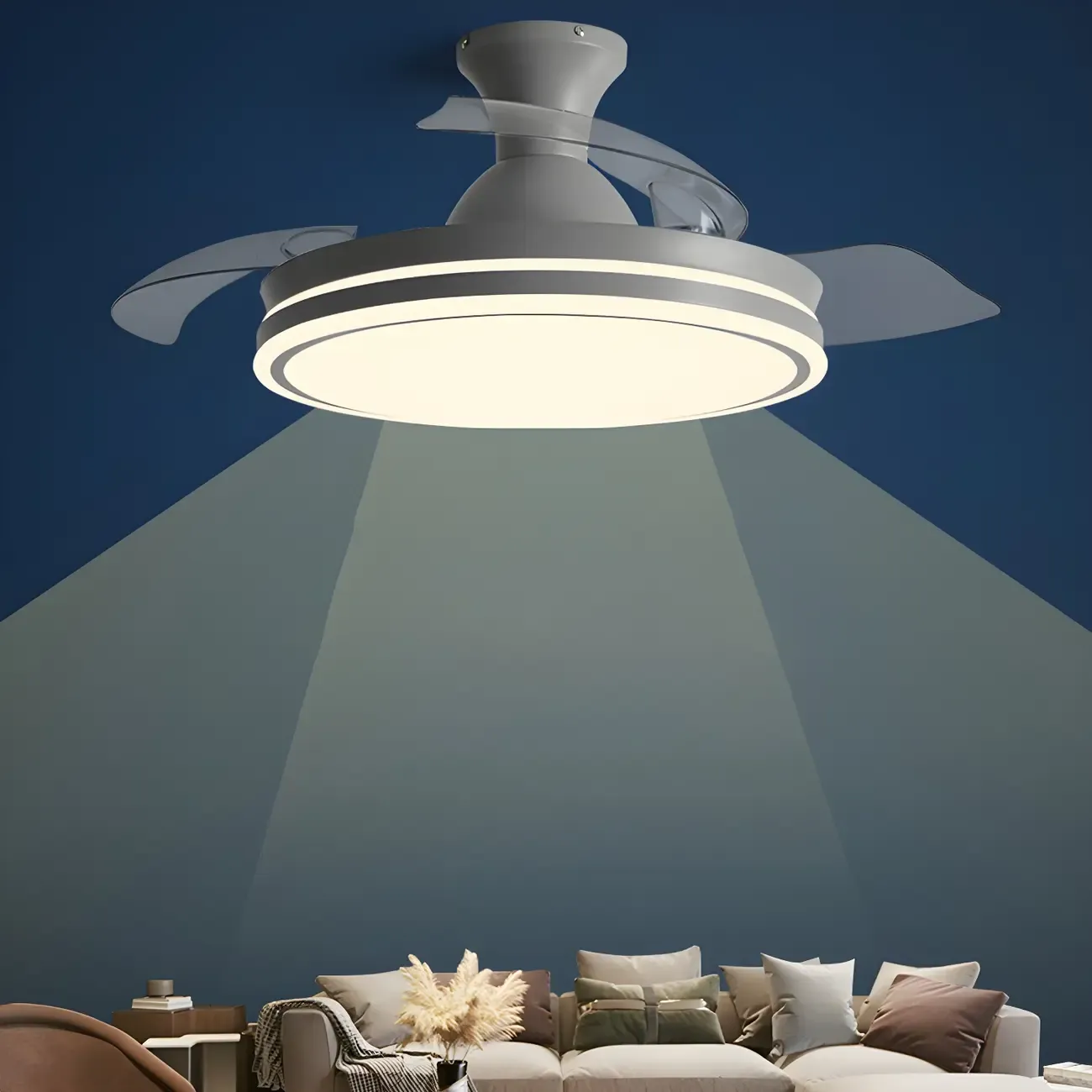 Round 3-Speed Flush Mount Ceiling Fan with Light for Bedroom
