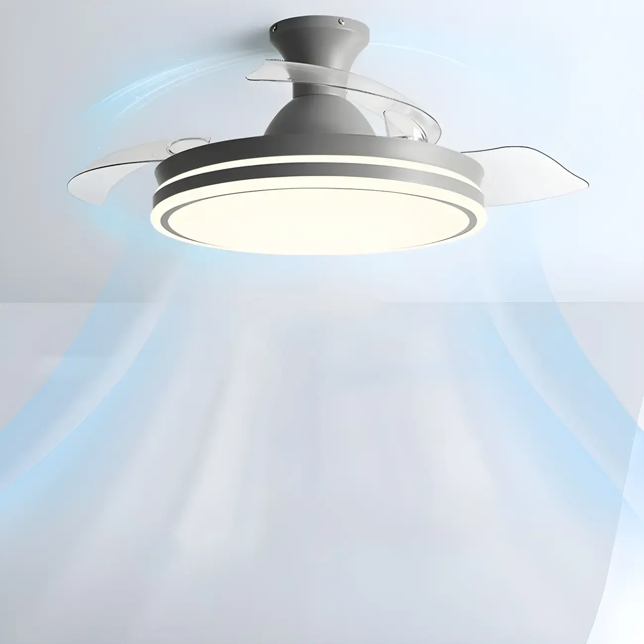 Round 3-Speed Flush Mount Ceiling Fan with Light for Bedroom