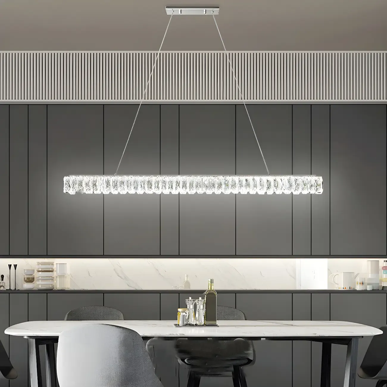 Trendy Modern Crystal Linear Pendant Light Image - 1