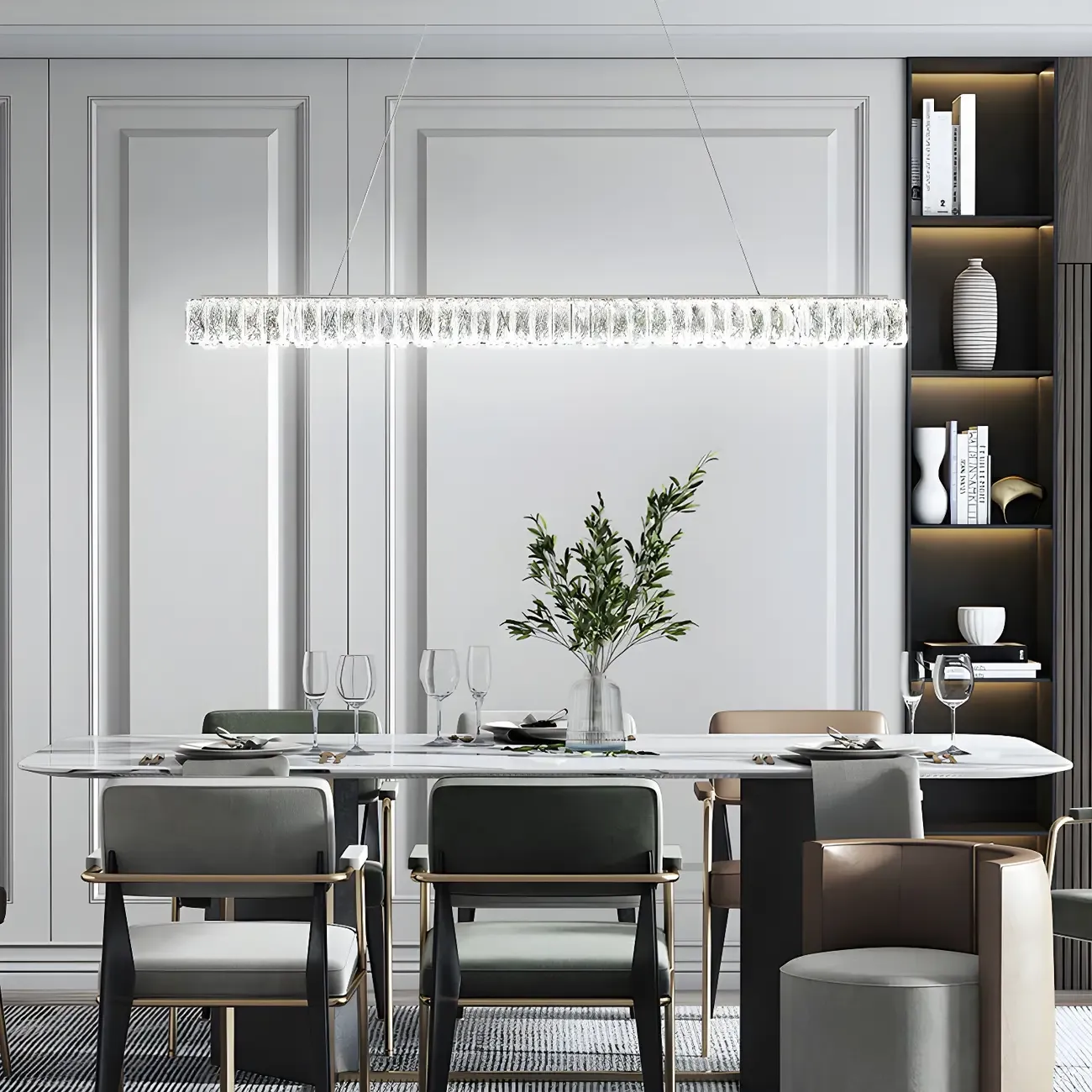 Trendy Modern Crystal Linear Pendant Light Image - 4