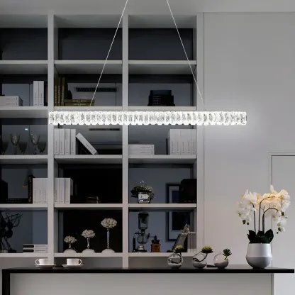 Trendy Modern Crystal Linear Pendant Light Image - 14