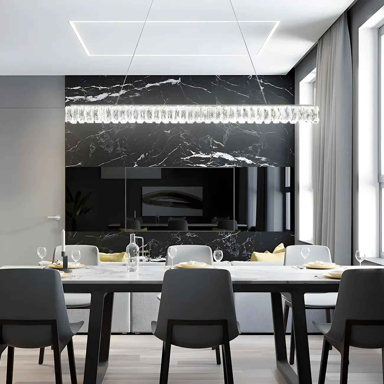 Trendy Modern Crystal Linear Pendant Light Image - 15