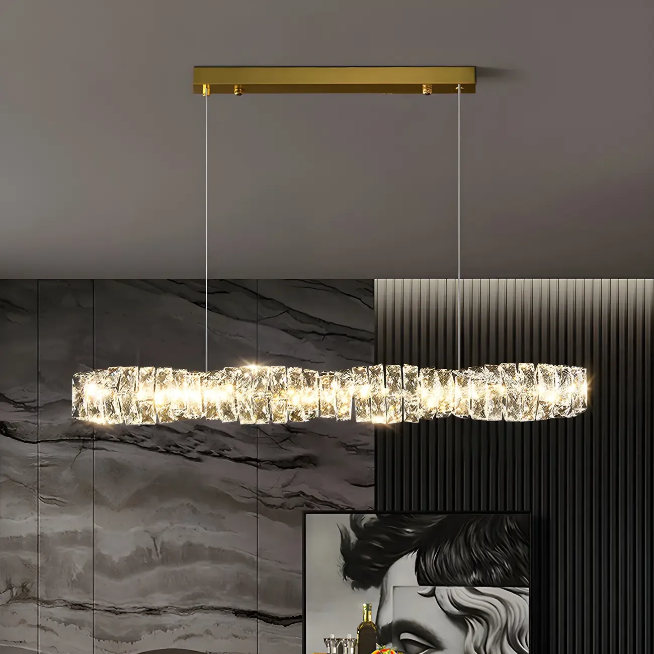 Oversized Modern Crystal Pendant Light for Kitchen Image - 1