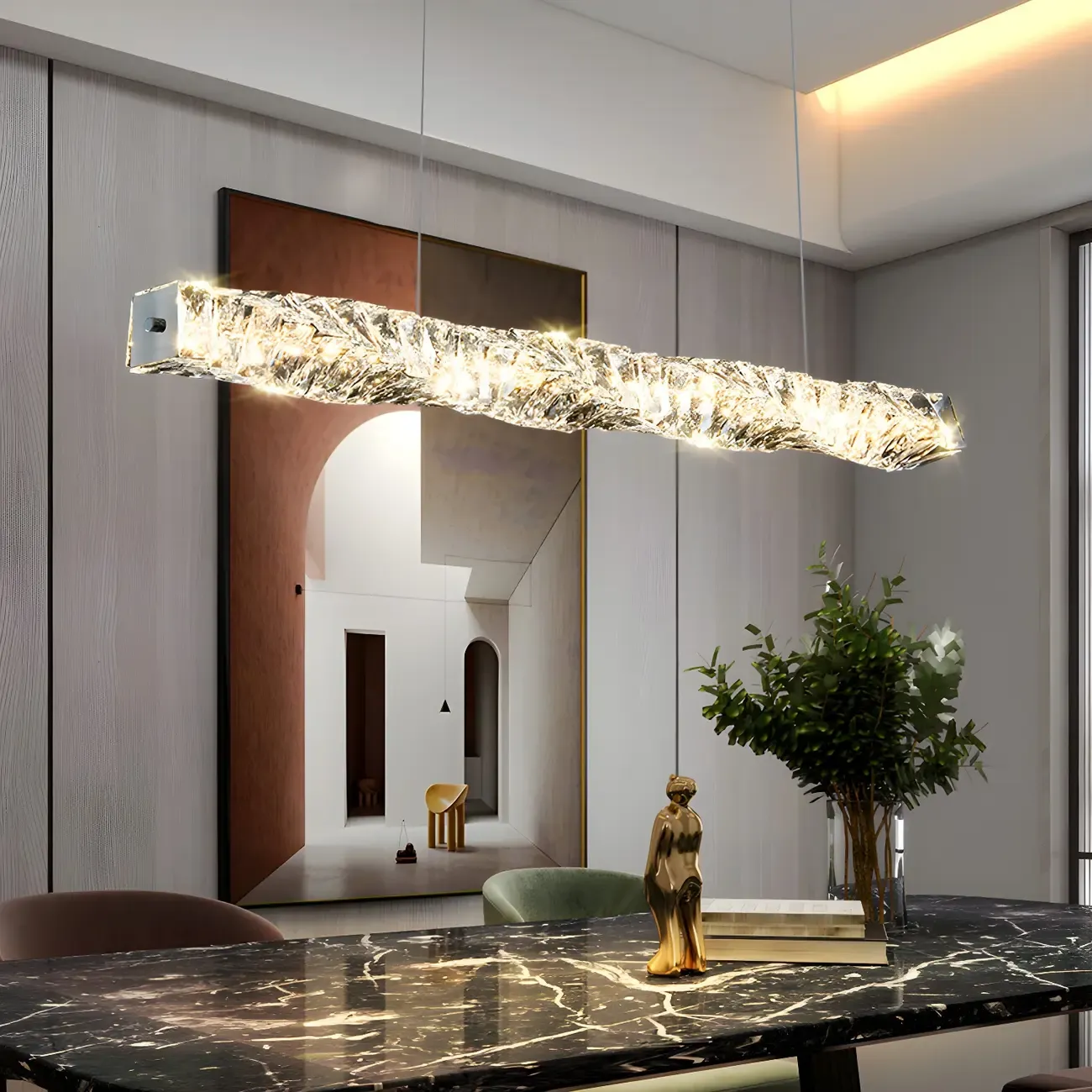 Oversized Modern Crystal Pendant Light for Kitchen Image - 2