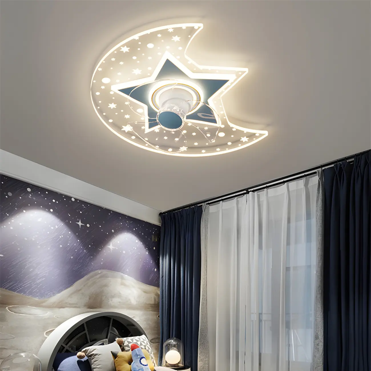 Kids Room Moon-Star LED Ceiling Fan with Light Image - 1 | homeyfad