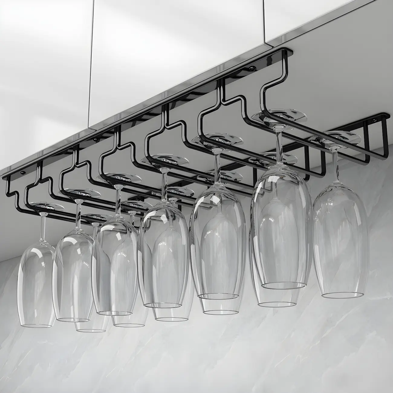 Contemporary Metal Hanging Wine Glass Rack Black Image - 1 | homeyfad