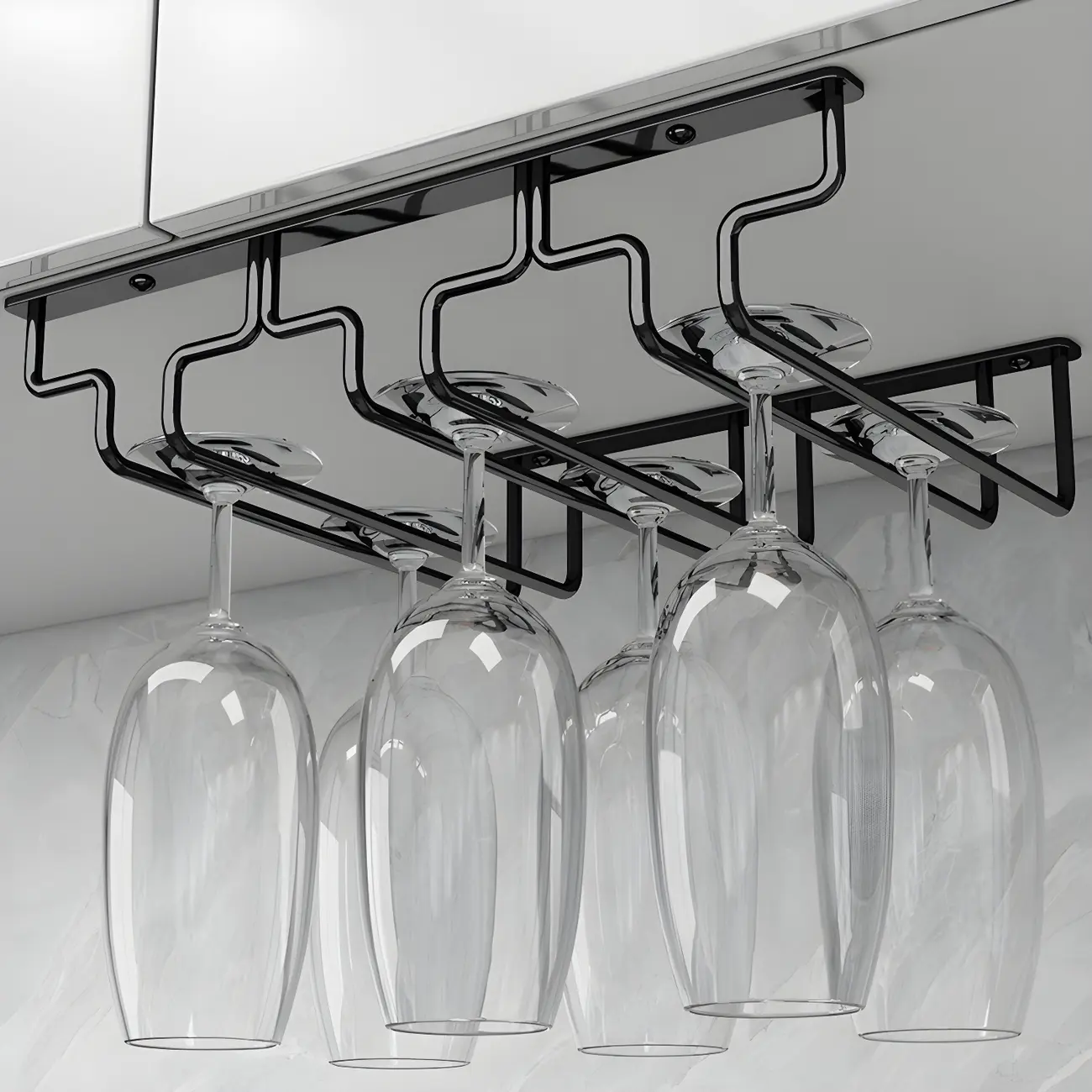 Contemporary Metal Hanging Wine Glass Rack Black Image - 9 | homeyfad