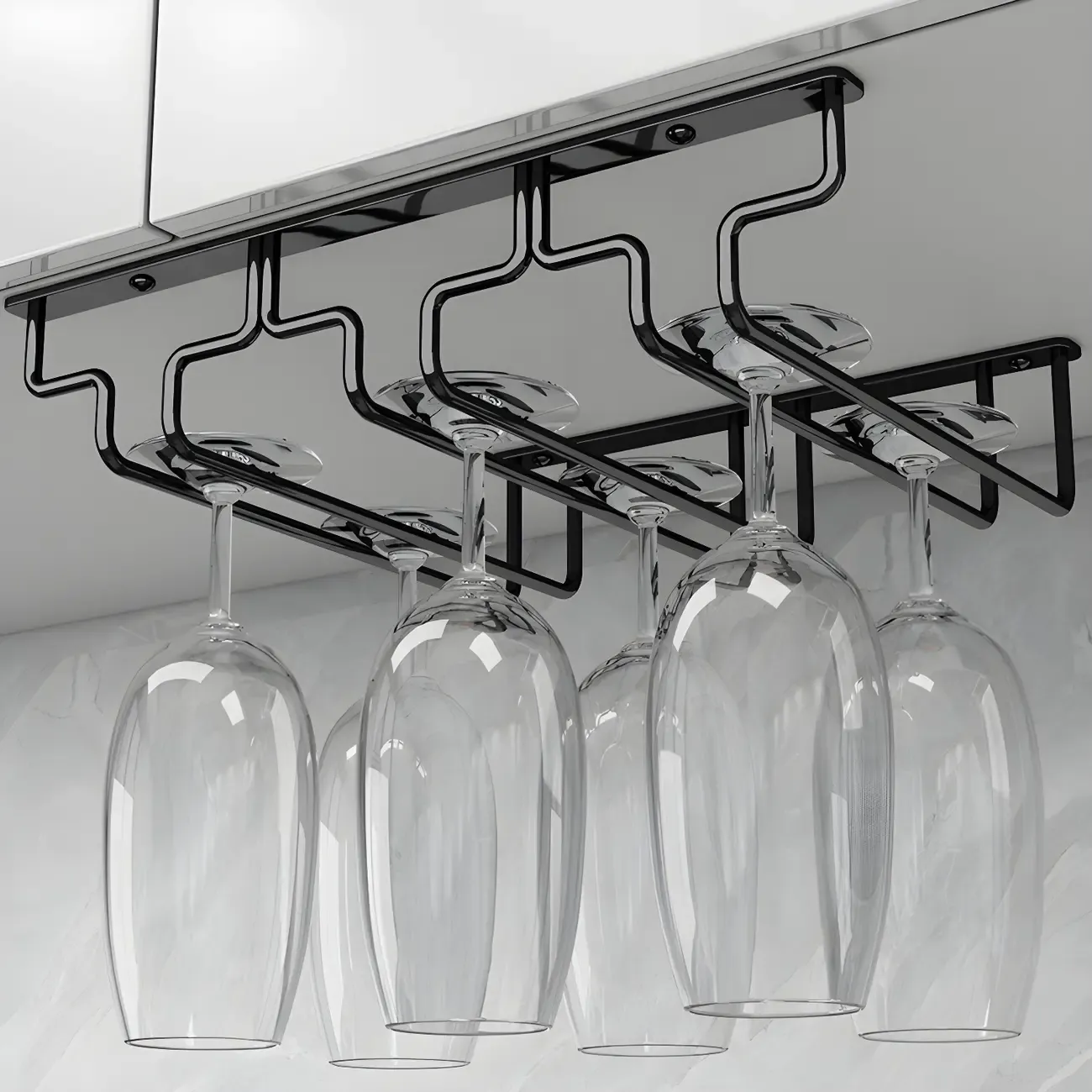 Contemporary Metal Hanging Wine Glass Rack Black Image - 9