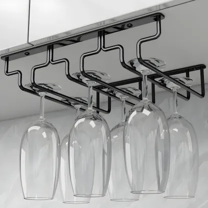 Contemporary Metal Hanging Wine Glass Rack Black Image - 9