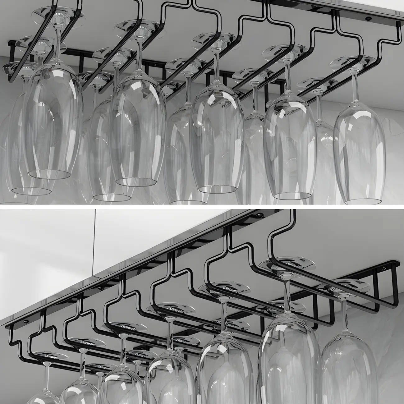 Contemporary Metal Hanging Wine Glass Rack Black Image - 17 | homeyfad