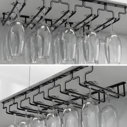 Contemporary Metal Hanging Wine Glass Rack Black Image - 17