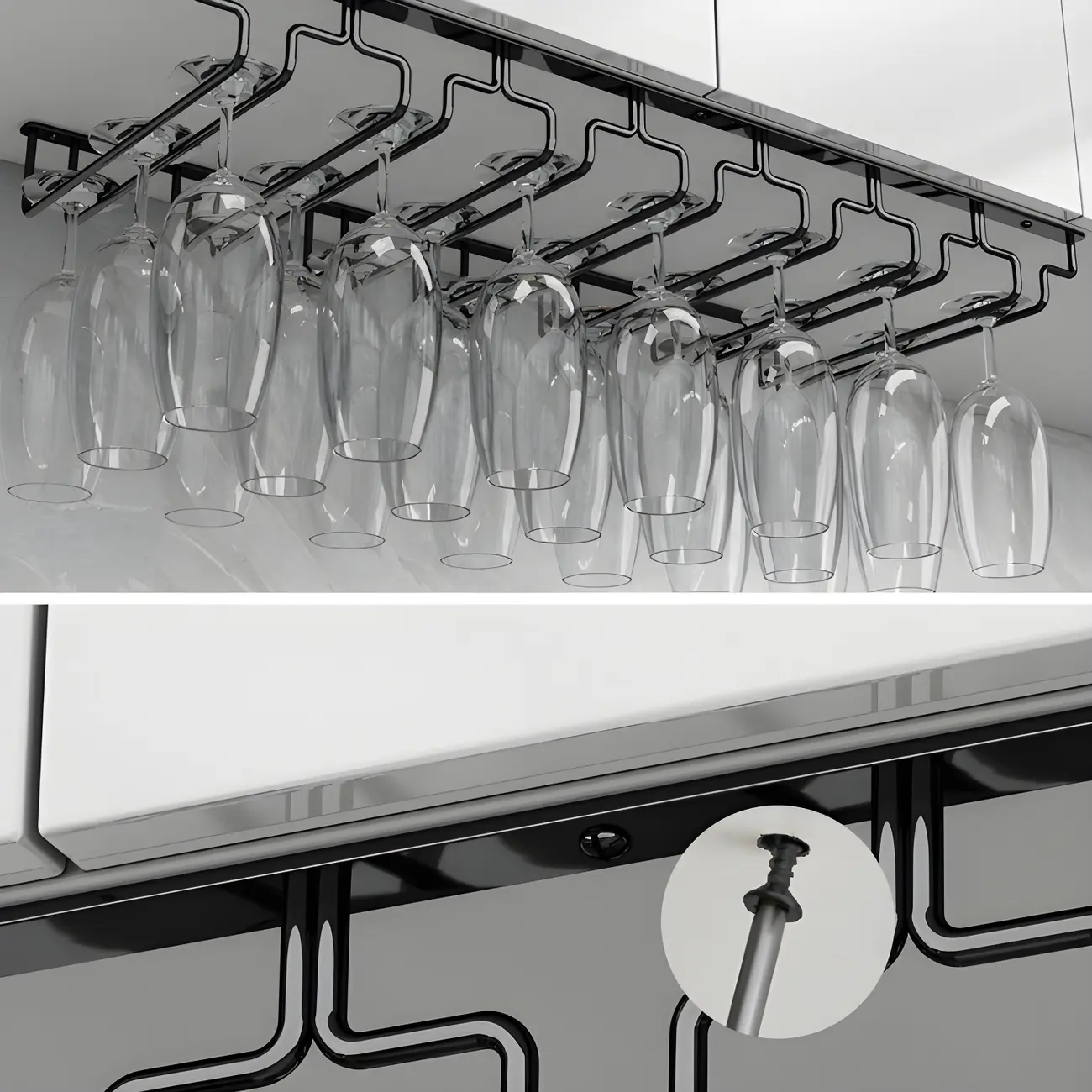 Contemporary Metal Hanging Wine Glass Rack Black Image - 18 | homeyfad