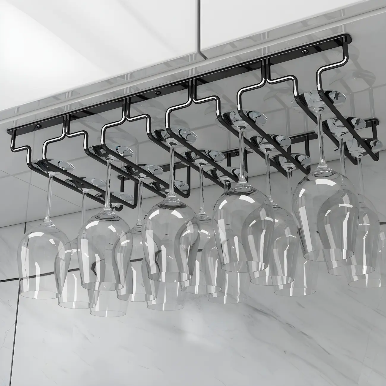 Contemporary Metal Hanging Wine Glass Rack Black Image - 23 | homeyfad