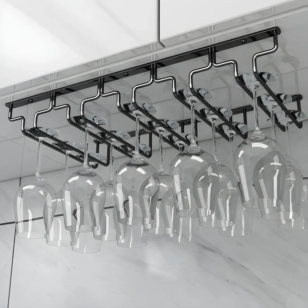 Contemporary Metal Hanging Wine Glass Rack Black Image - 23