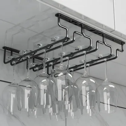 Contemporary Metal Hanging Wine Glass Rack Black Image - 4