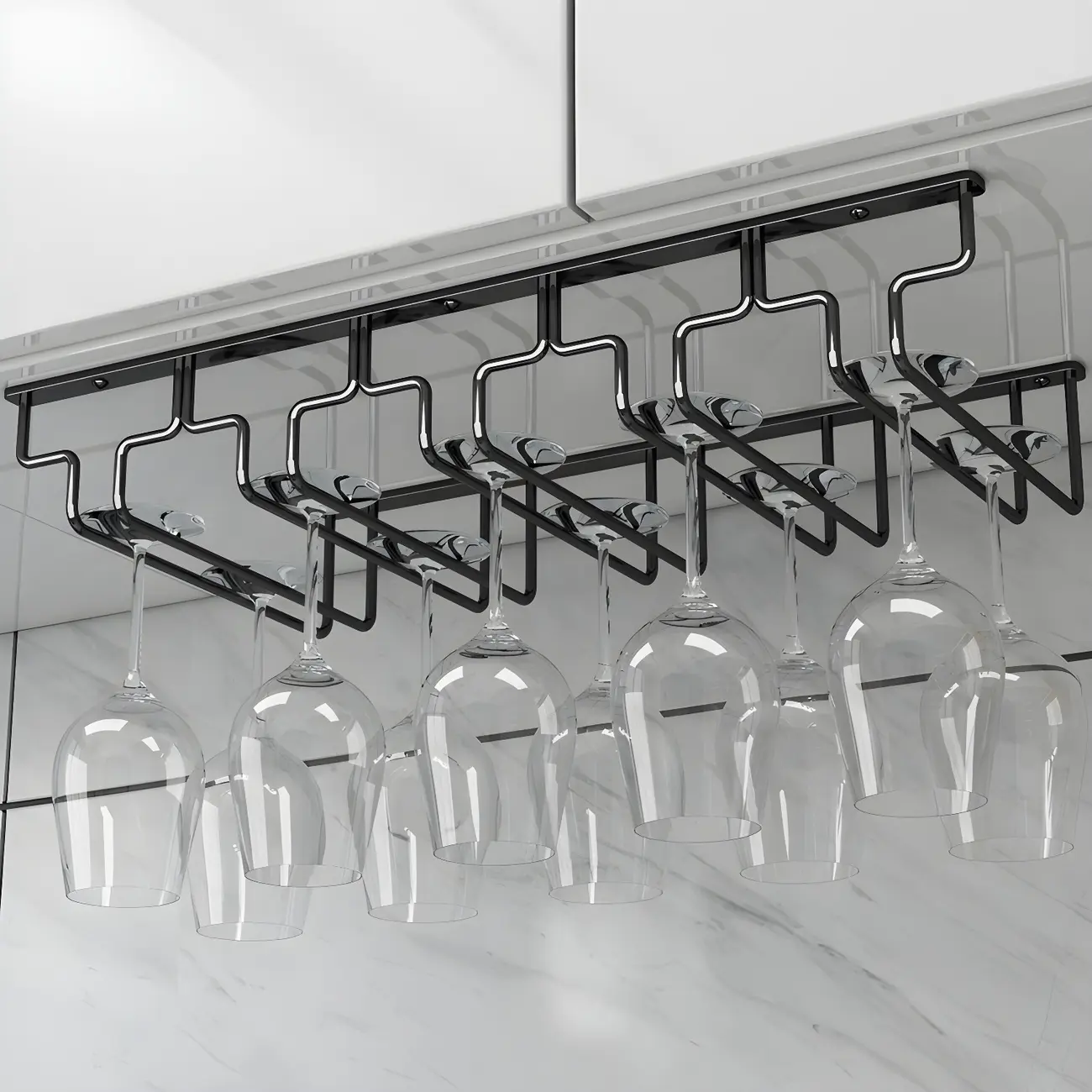 Contemporary Metal Hanging Wine Glass Rack Black Image - 2 | homeyfad