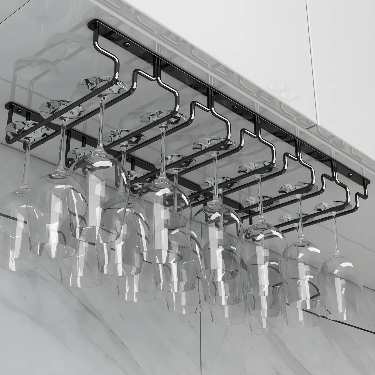 Contemporary Metal Hanging Wine Glass Rack Black Image - 3 | homeyfad