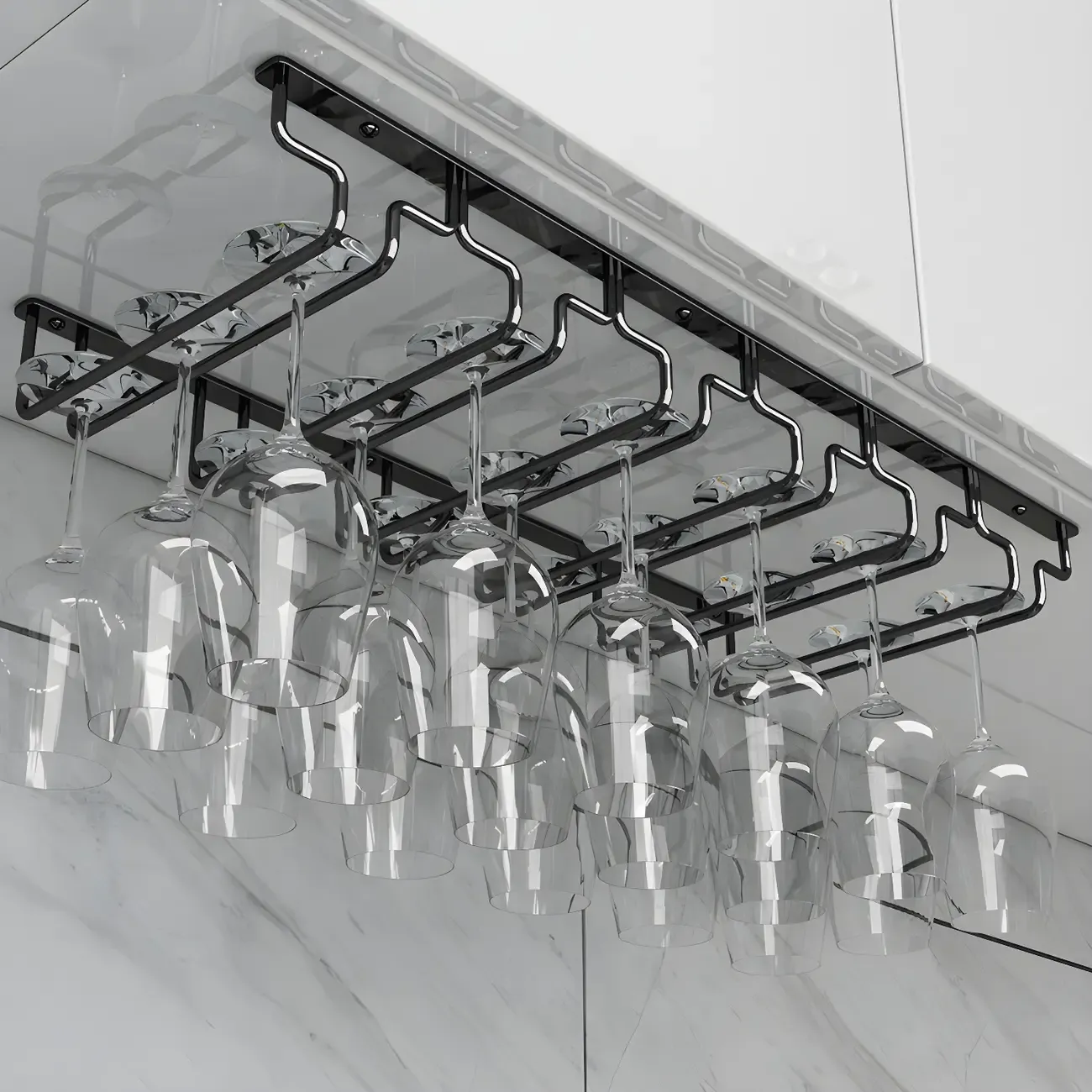 Contemporary Metal Hanging Wine Glass Rack Black Image - 3