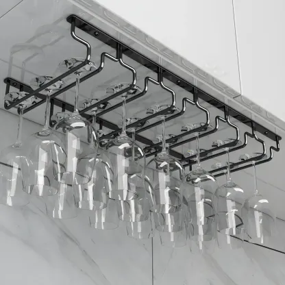 Contemporary Metal Hanging Wine Glass Rack Black Image - 3