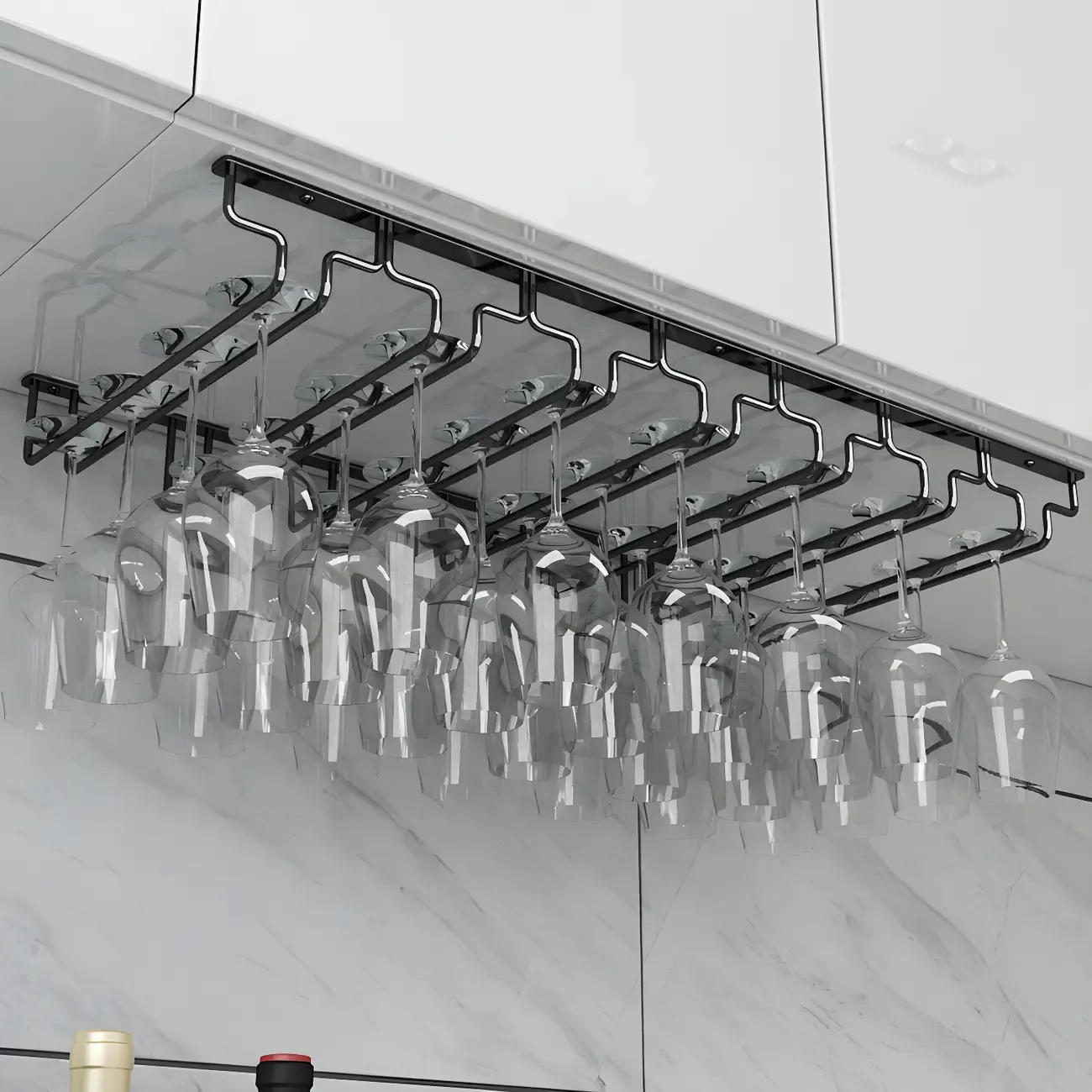 Contemporary Metal Hanging Wine Glass Rack Black Image - 29