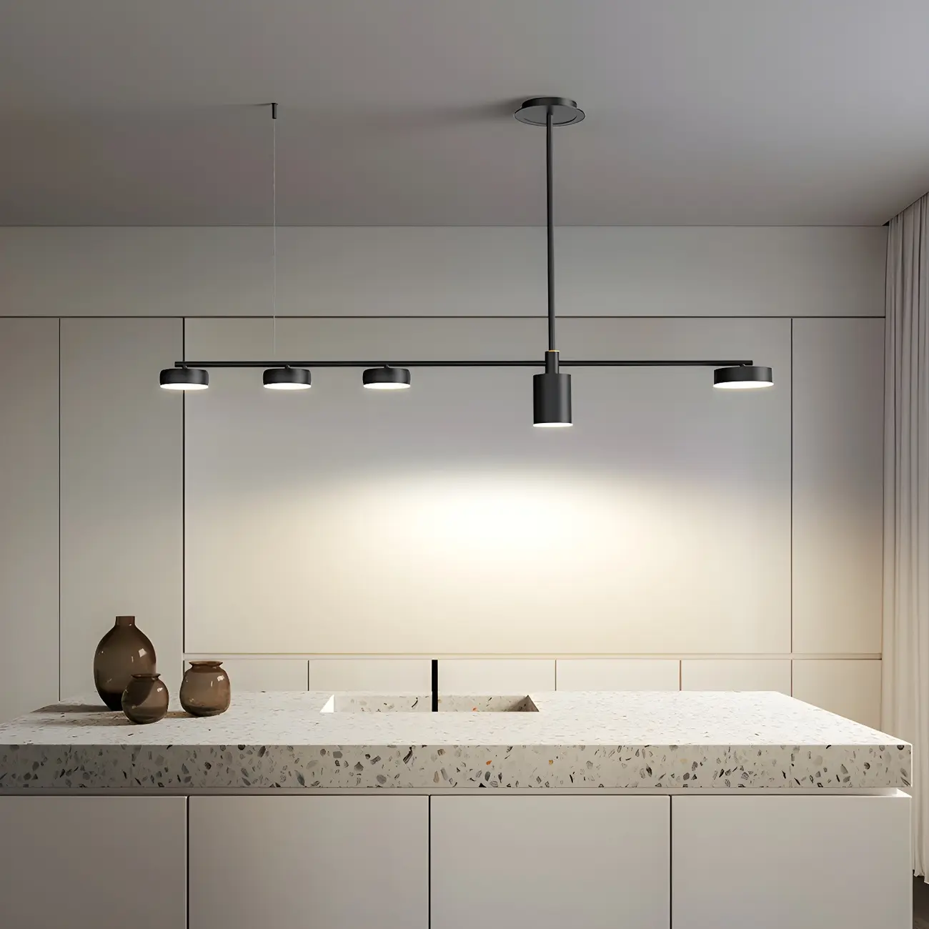 Modern Adjustable Black Linear Kitchen Island Light Image - 2 | homeyfad