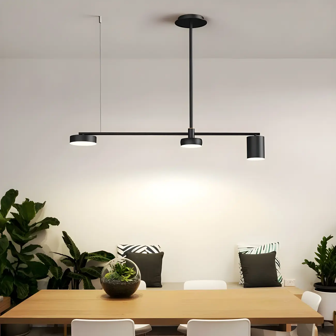 Modern Adjustable Black Linear Kitchen Island Light Image - 15 | homeyfad