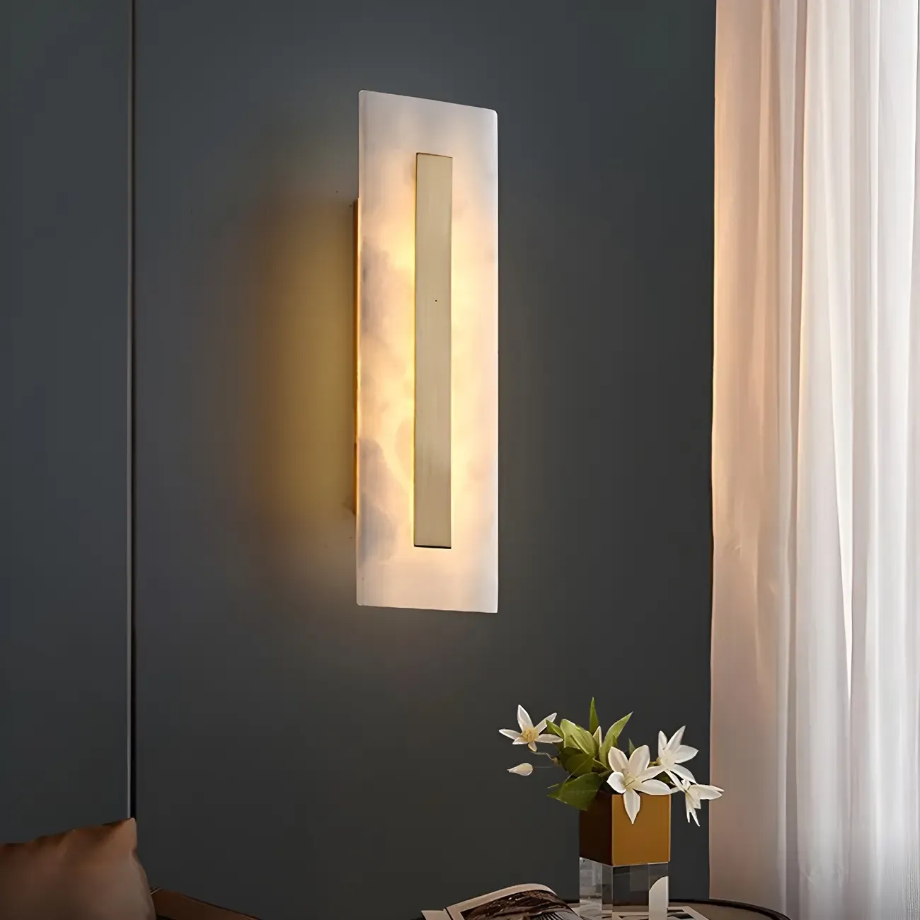 Modern Brass Oval Stone Wall Sconce Dimmable LED for Bedroom Image - 6