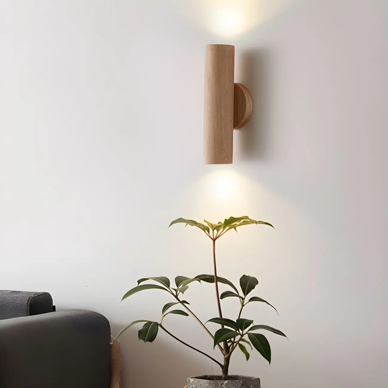 Modern Style Cylinder Shape Wall Sconce Wood 2 Light Sconces for Bedroom Image - 5 | homeyfad