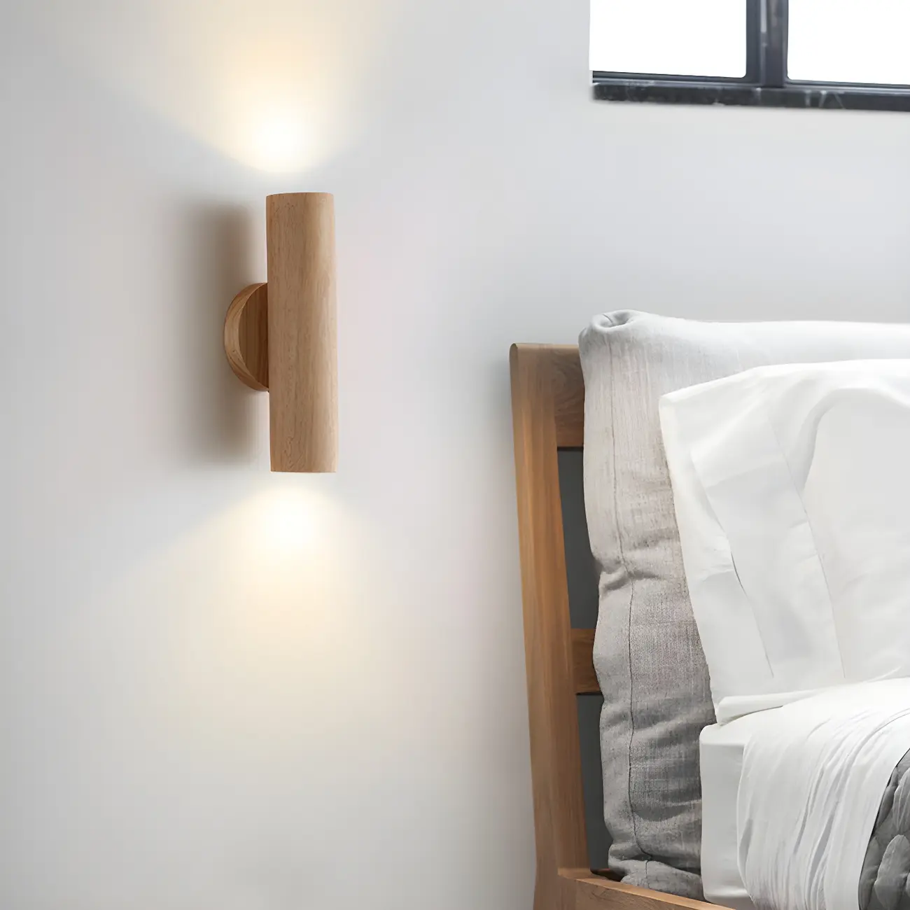 Modern Style Cylinder Shape Wall Sconce Wood 2 Light Sconces for Bedroom Image - 6 | homeyfad