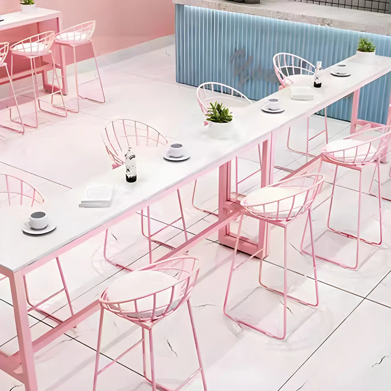 Glam Pink Rectangle Marble Long Bar Table Image - 6 | homeyfad