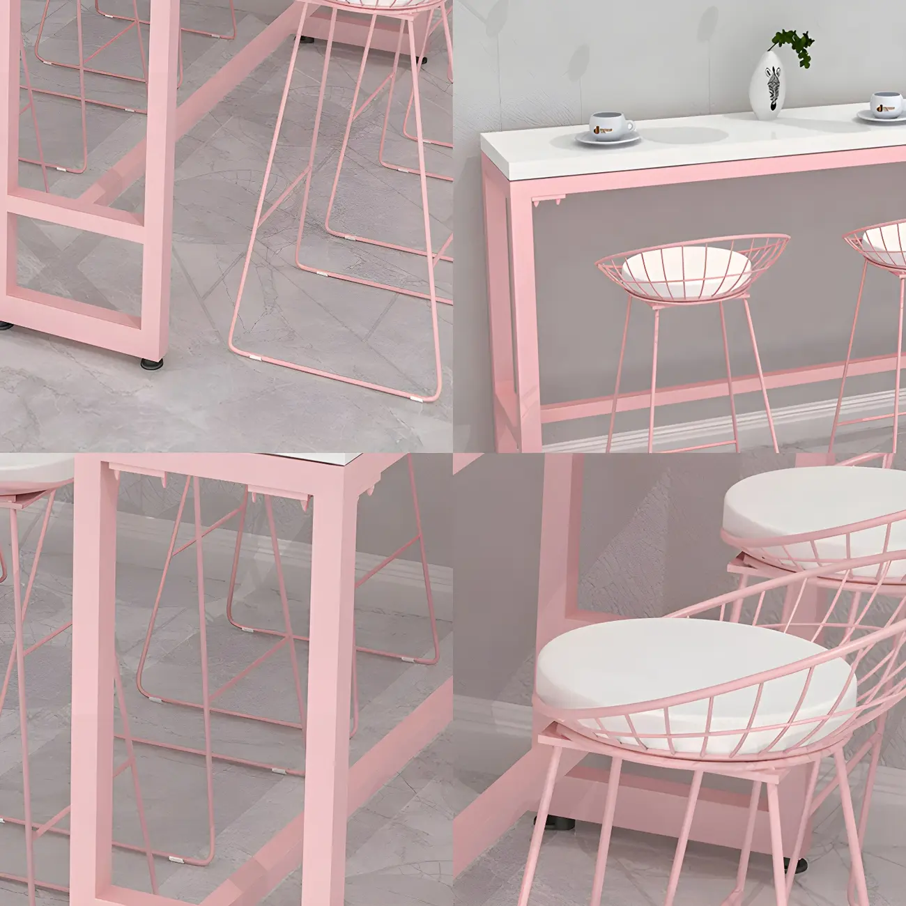 Glam Pink Rectangle Marble Long Bar Table Image - 7 | homeyfad