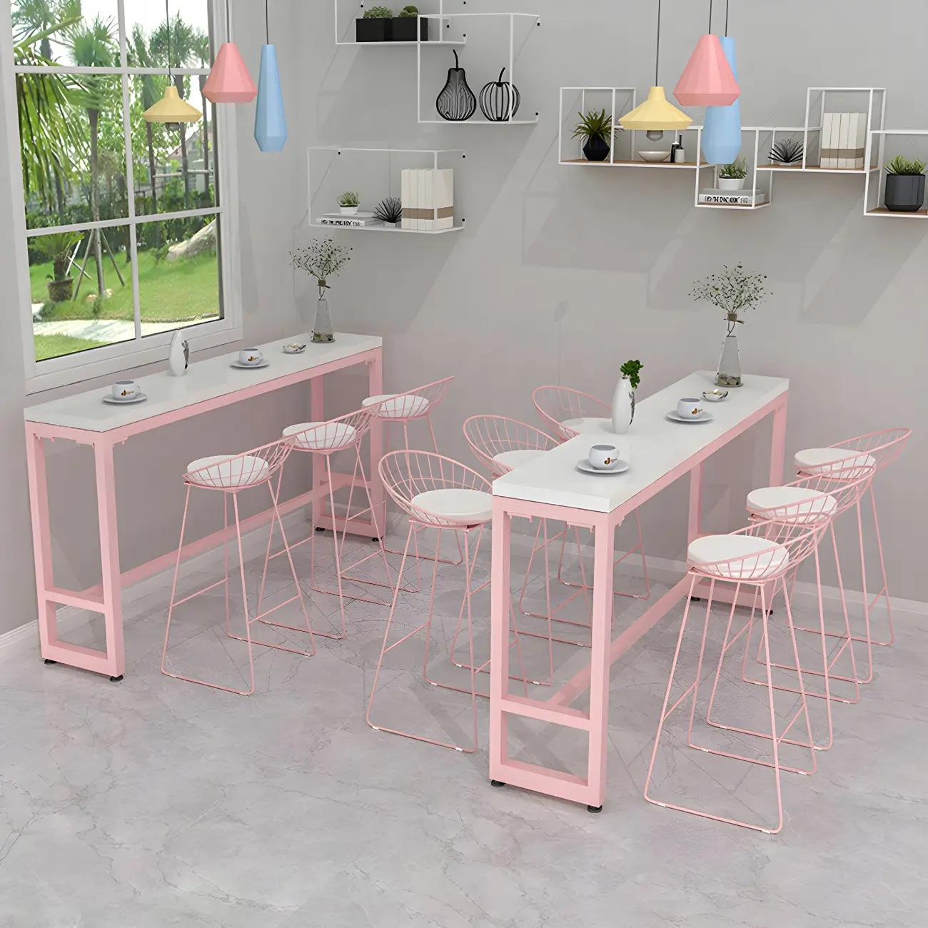 Glam Pink Rectangle Marble Long Bar Table Image - 8 | homeyfad