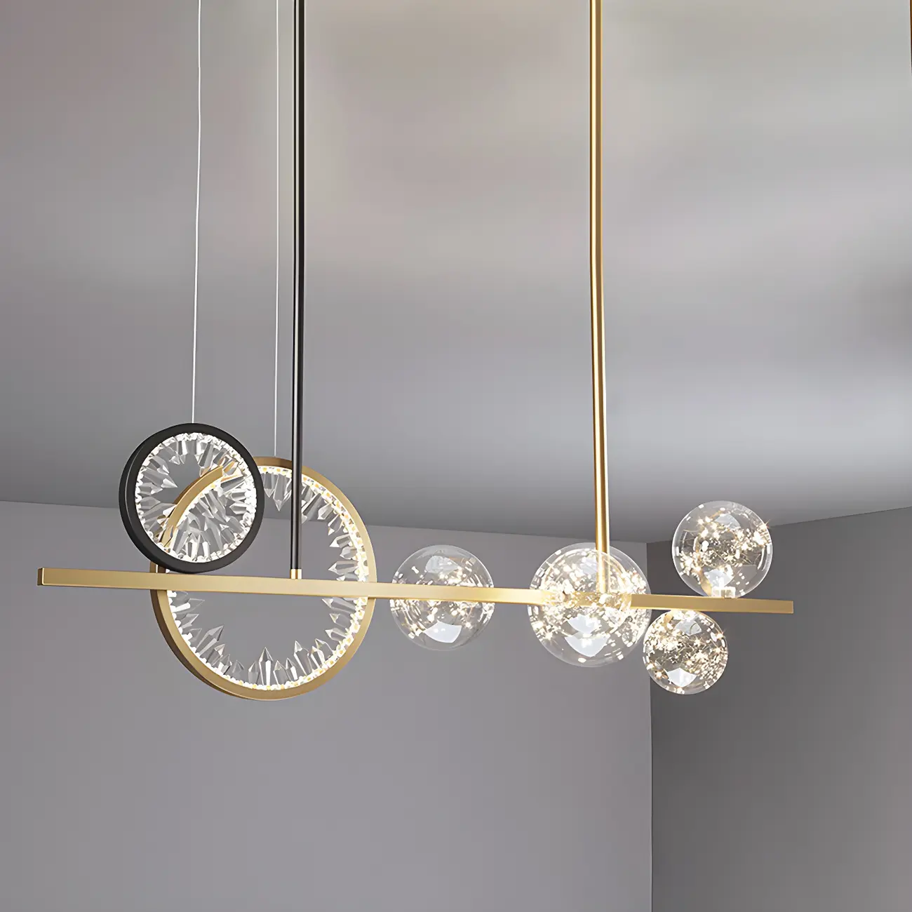 Geometric Gold Glass-Crystal Island Pendant Light Image - 8 | homeyfad