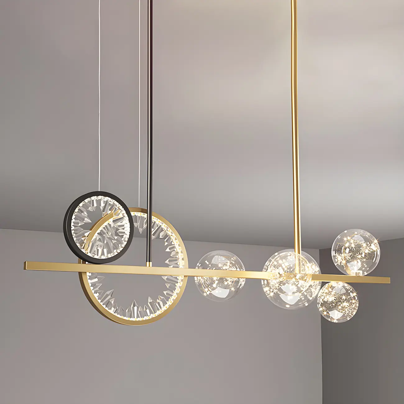 Geometric Gold Glass-Crystal Island Pendant Light Image - 9 | homeyfad