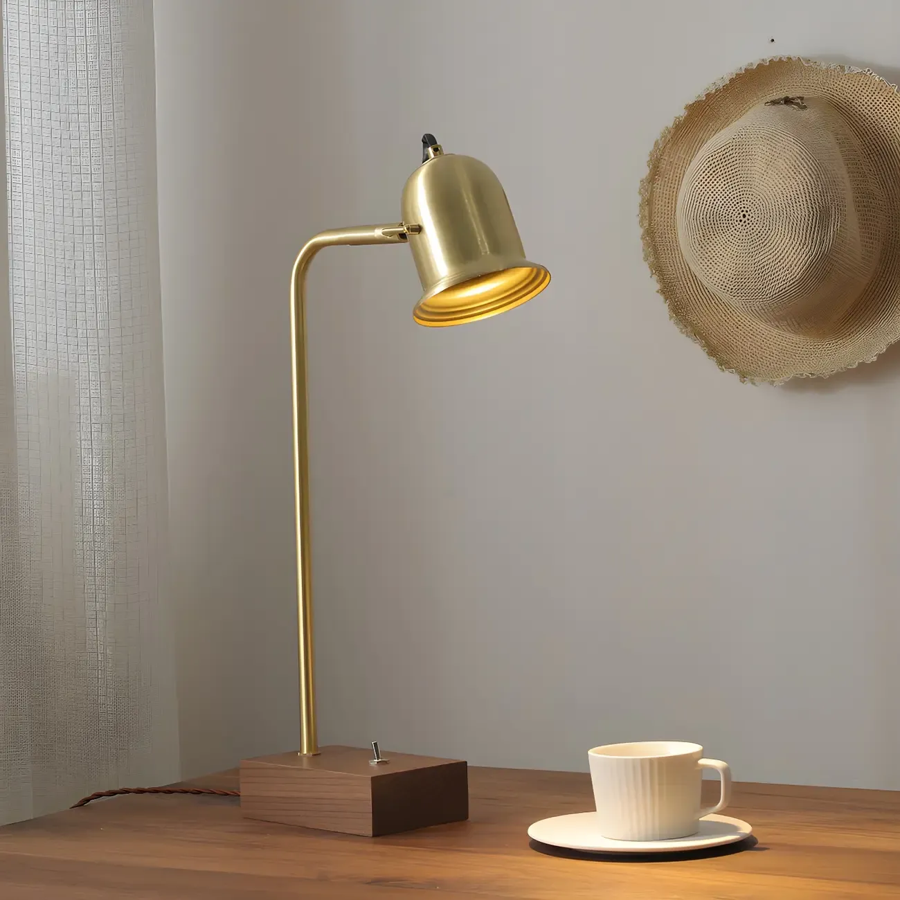 Retro Brown Gold Glass Wood Base Arched Table Lamp Image - 5