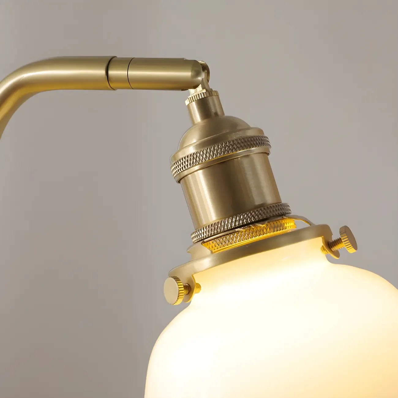 Retro Brown Gold Glass Wood Base Arched Table Lamp Image - 6