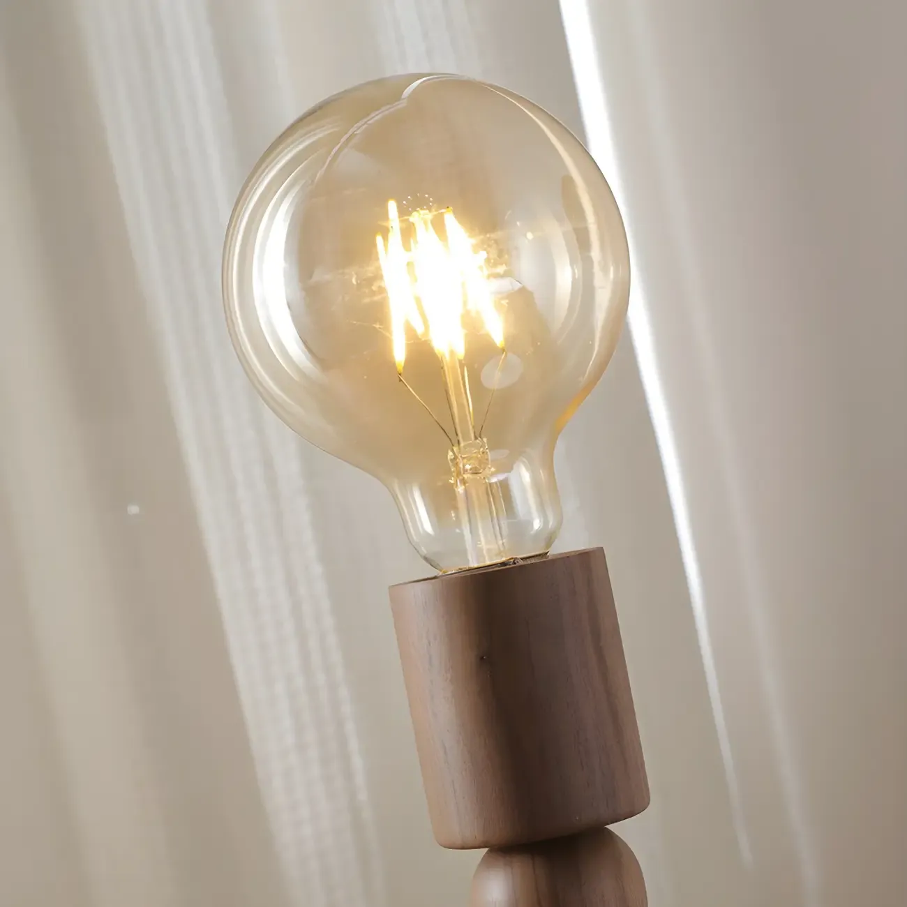 Retro Brown Gold Glass Wood Base Arched Table Lamp Image - 8