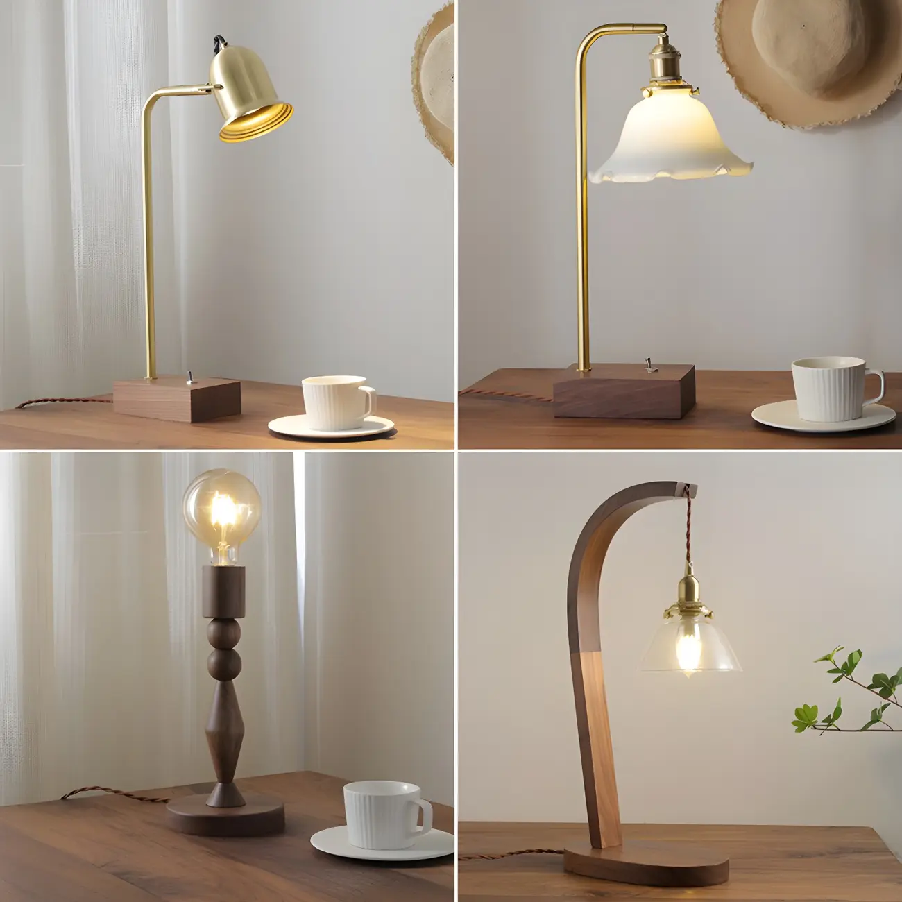 Retro Brown Gold Glass Wood Base Arched Table Lamp Image - 2 | homeyfad