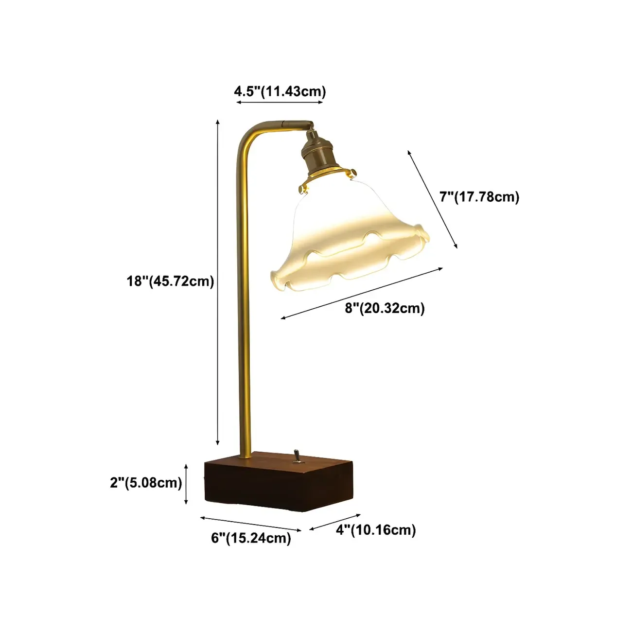 Retro Brown Gold Glass Wood Base Arched Table Lamp Image - 19