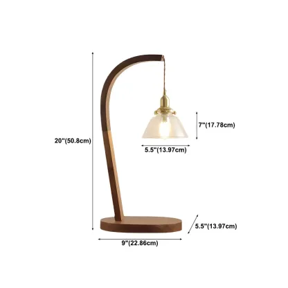 Retro Brown Gold Glass Wood Base Arched Table Lamp Image - 21