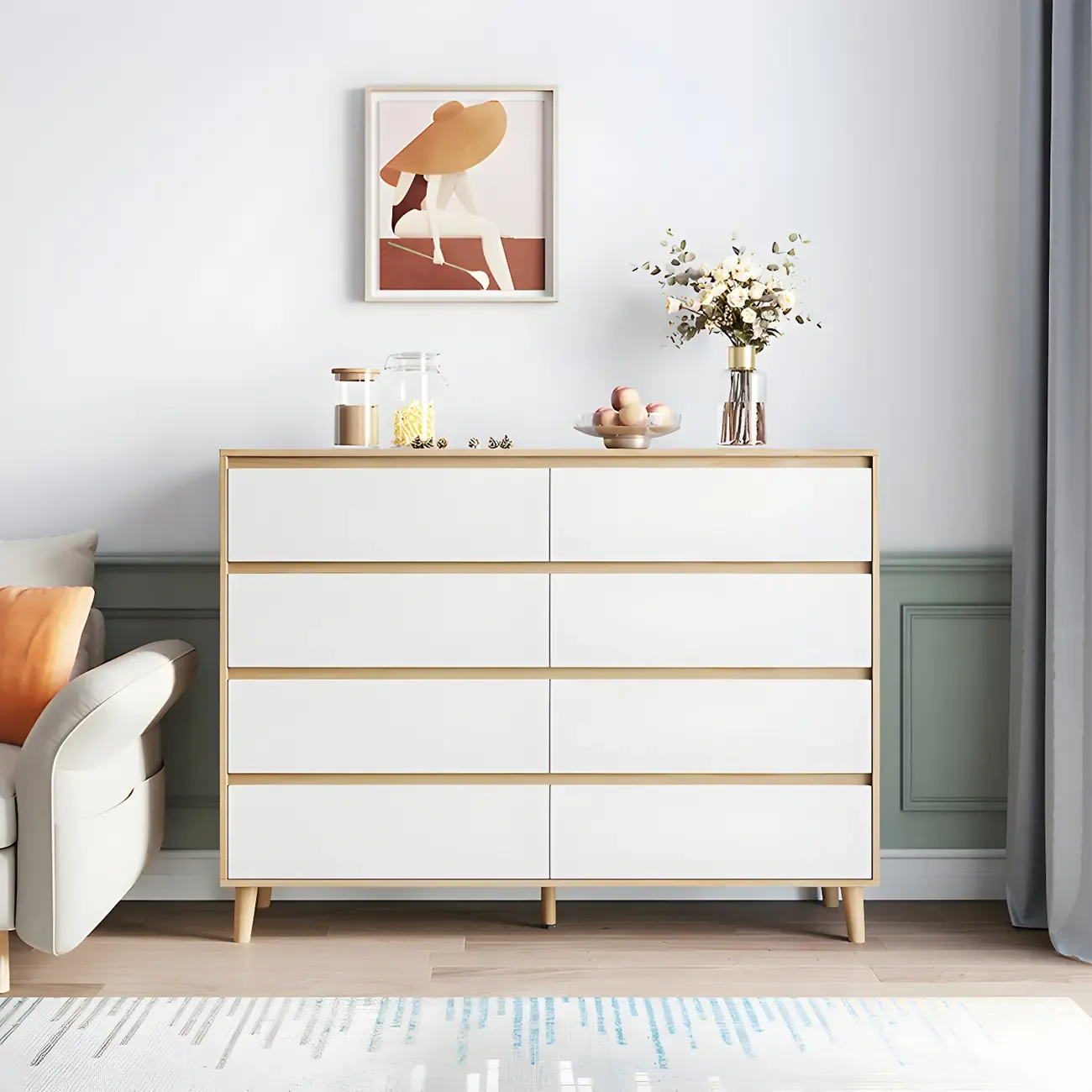 Minimalist Natural Wooden Double Dresser with Storage Image - 1