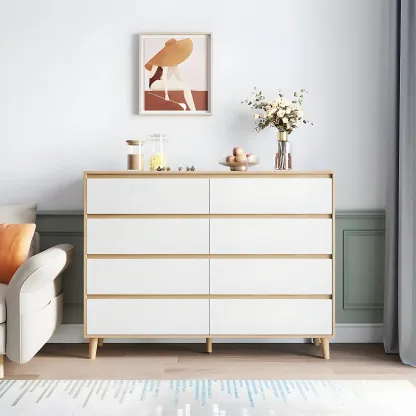 Minimalist Natural Wooden Double Dresser with Storage Image - 1