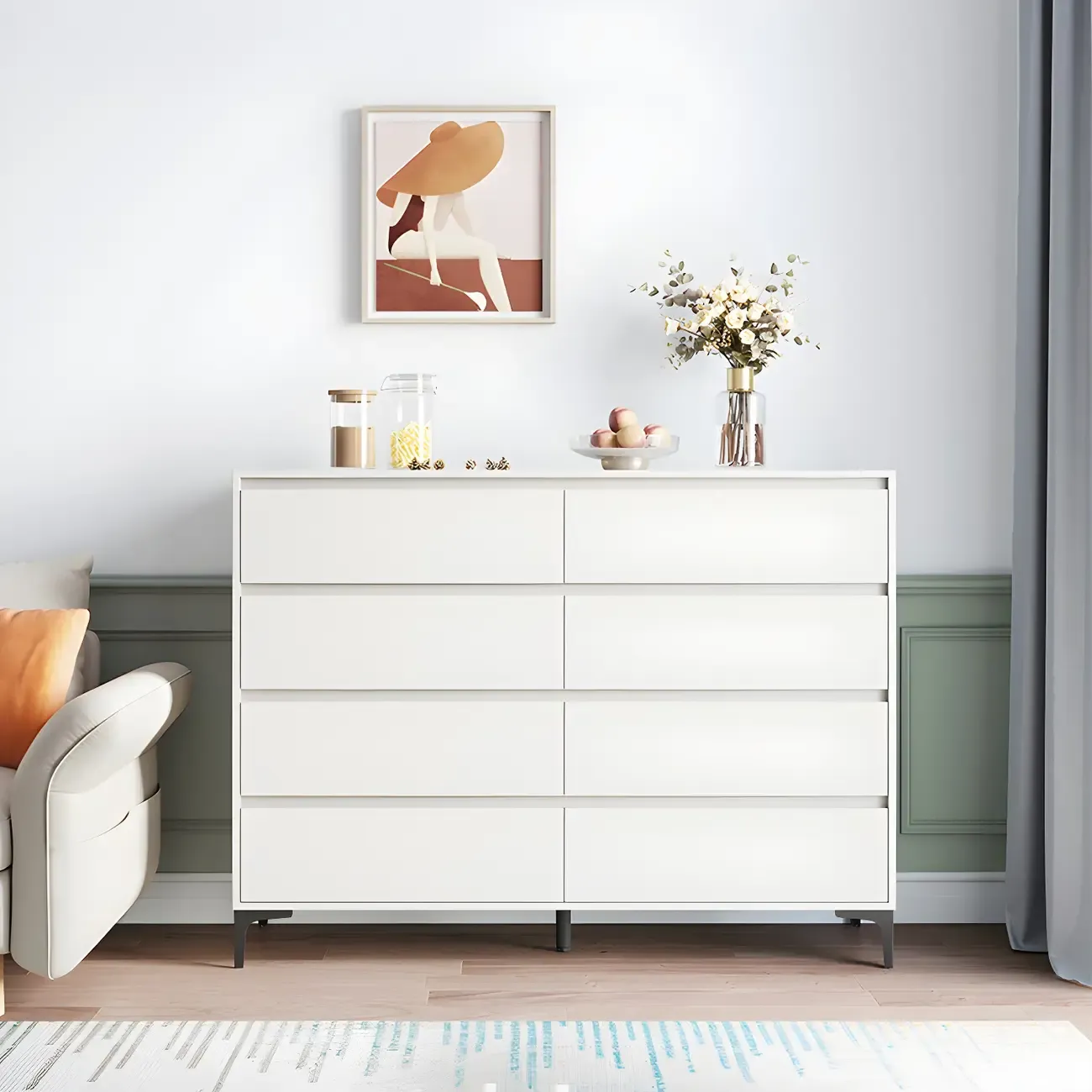Minimalist Natural Wooden Double Dresser with Storage Image - 4