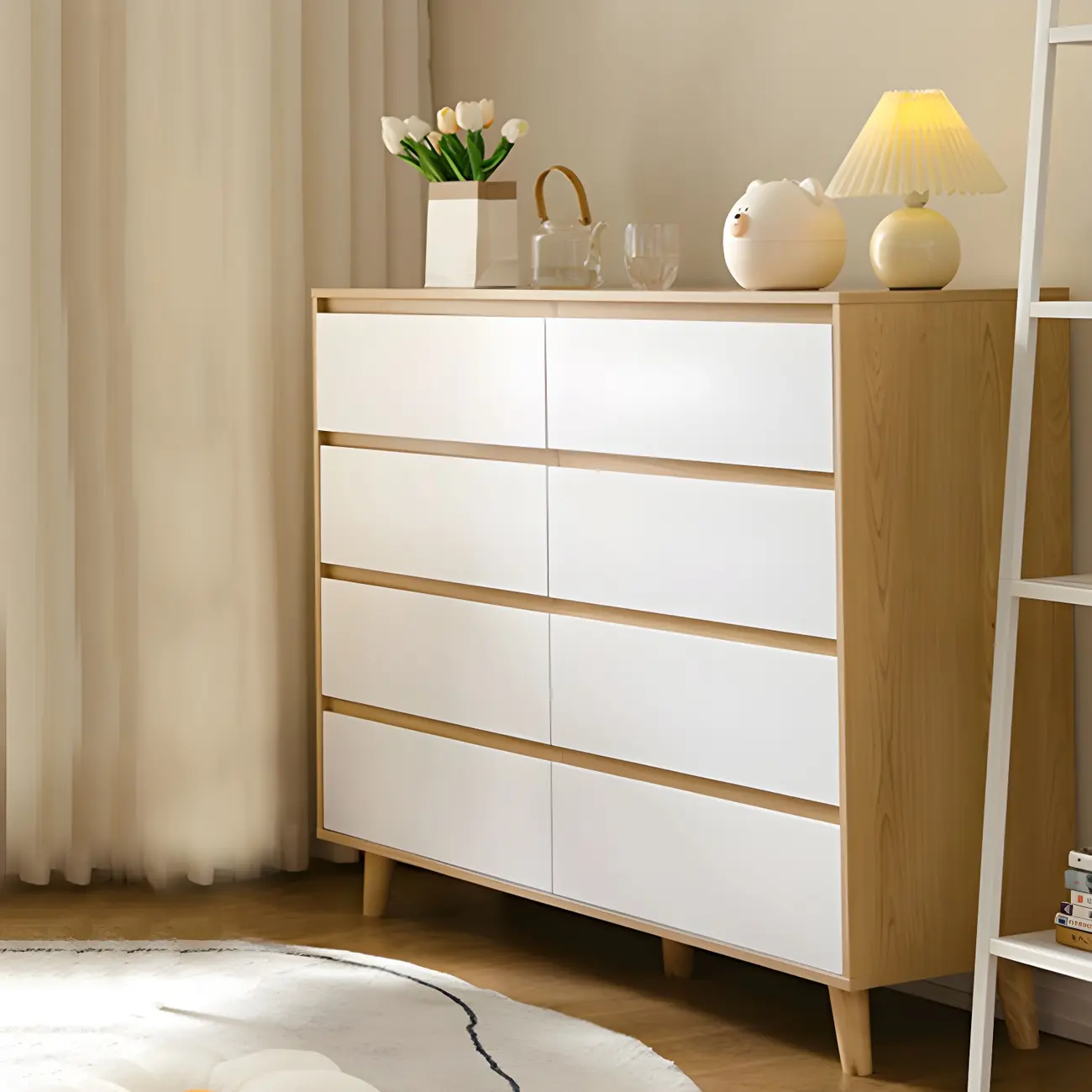 Minimalist Natural Wooden Double Dresser with Storage Image - 6 | homeyfad