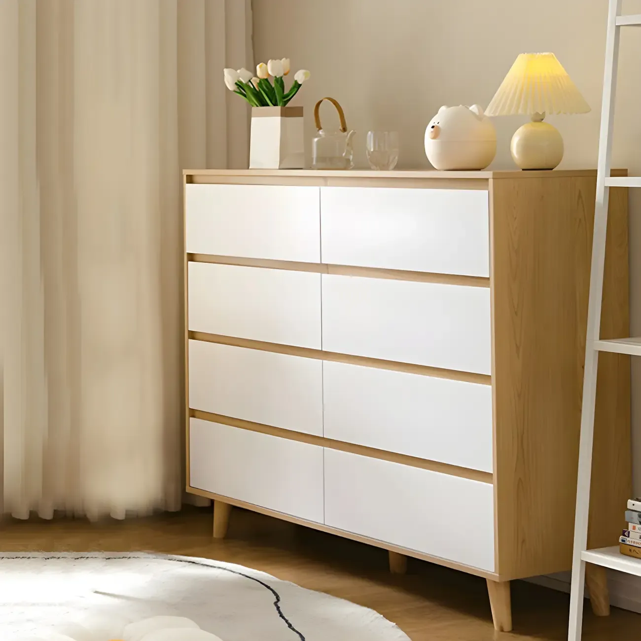 Minimalist Natural Wooden Double Dresser with Storage Image - 6