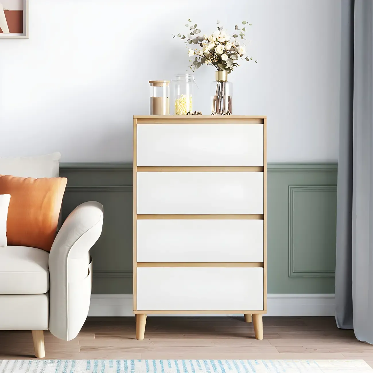 Minimalist Natural Wooden Double Dresser with Storage Image - 7
